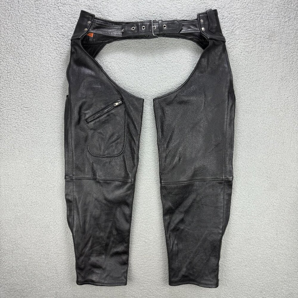 On The Fringe Custom Leather Chaps Mens Large Black Motorcycle Pants Bike Moto 2